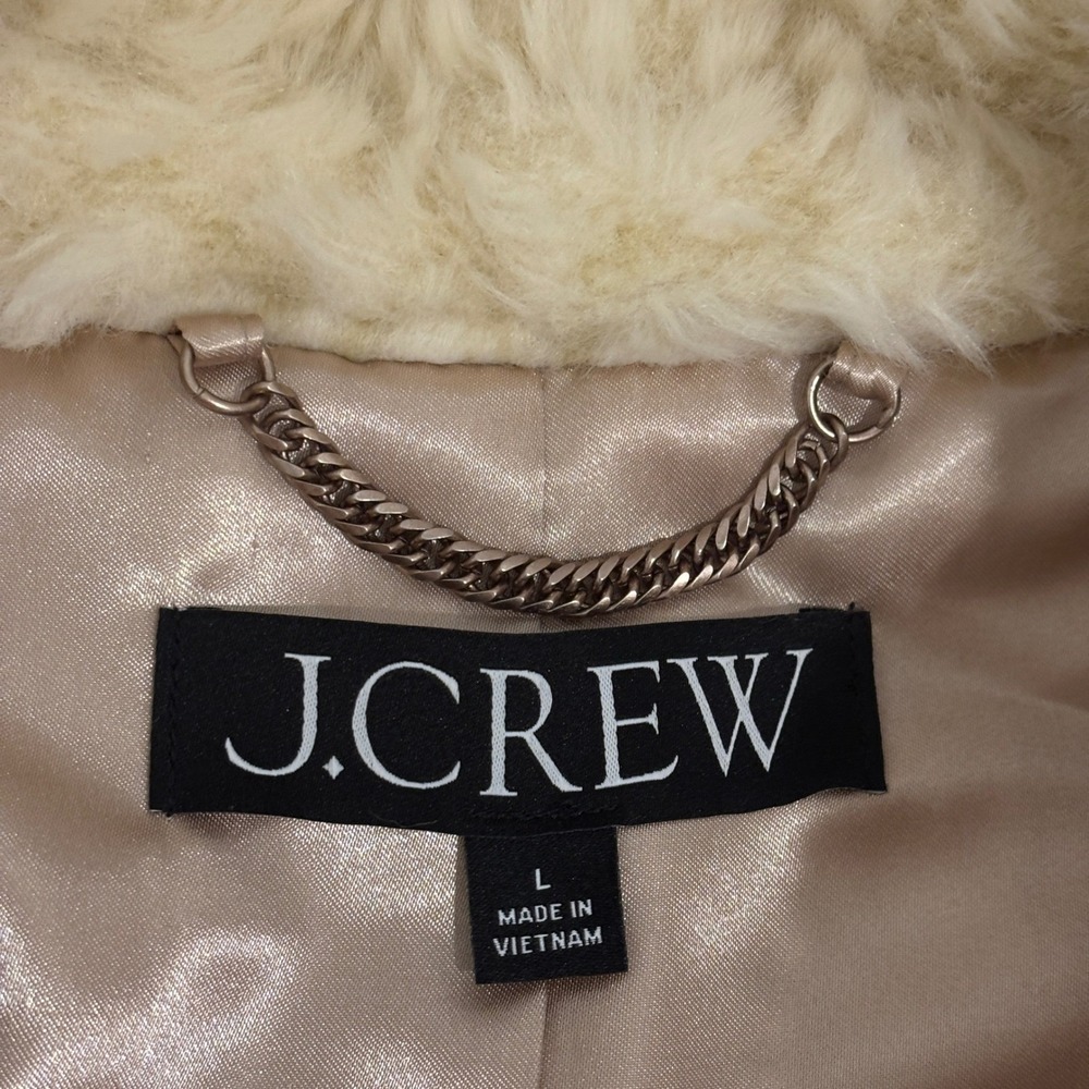 J.Crew Faux Fur Jacket Coat Womens L Ivory Cream Full Zip Teddy Bear High Pile - Picture 2 of 9